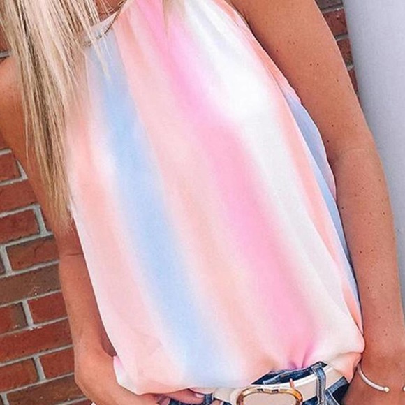 Style Cove Tops - RAINBOW TIE-DYE HALTER LOOSE SLEEVELESS TOP LARGE